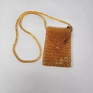 NOBO No Boundaries orange bead crocheted handbag pouch 7.5" x 4.5"